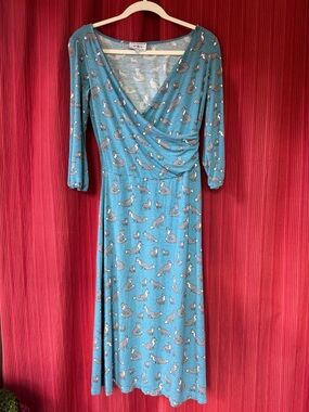 Blue Platypus Fox Printed Wrap-Style Long Sleeve Midi Dress - Small